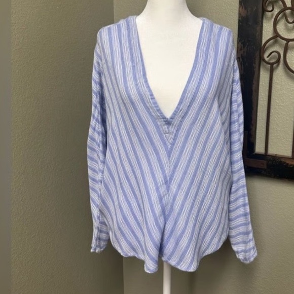 We The Free (Free People) Blue Striped Morning Dolman Top Women’s Small - Picture 4 of 5